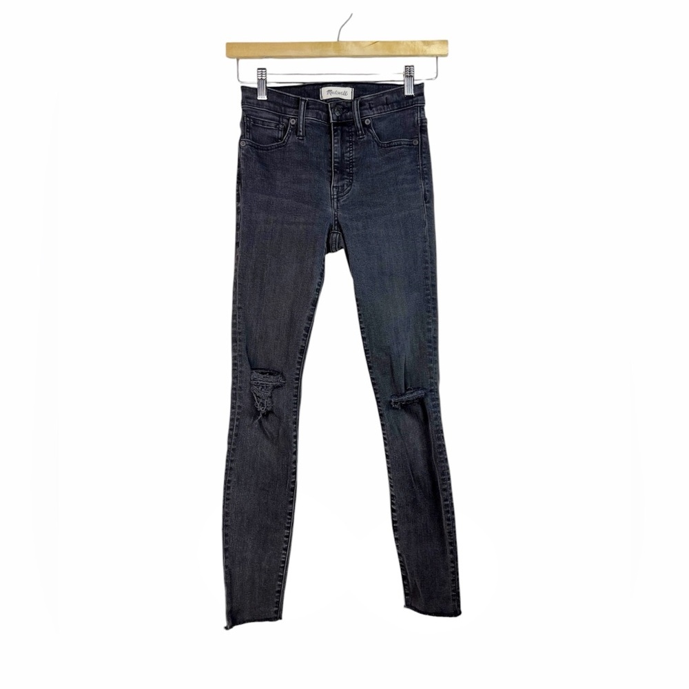 Madewell Black Women’s 9” High Rise Skinny Denim Jeans Distressed Size 25